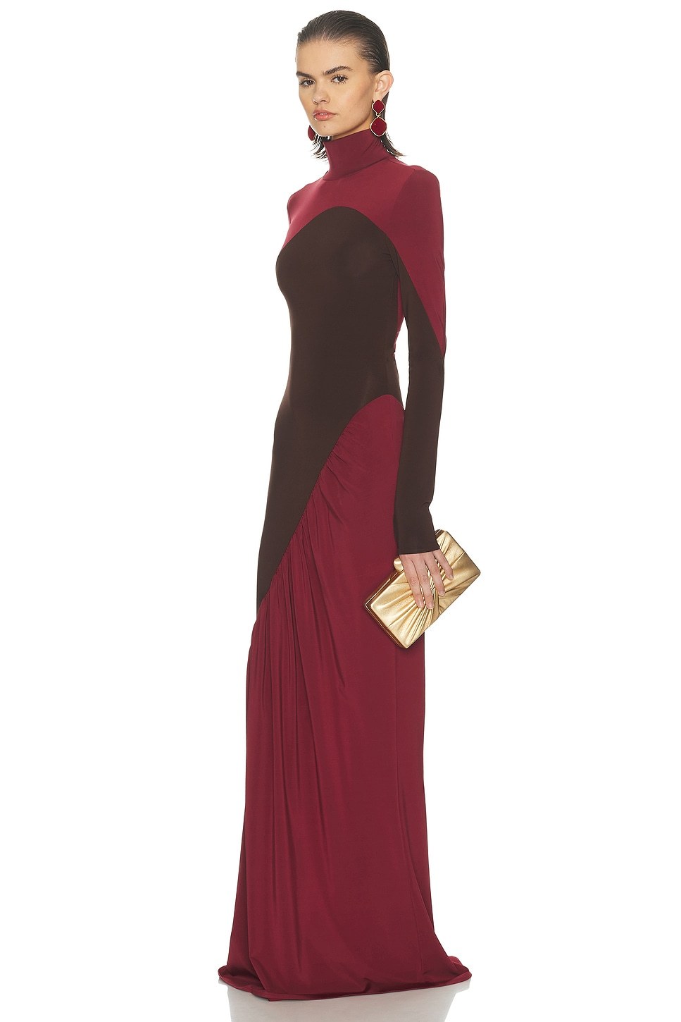 Kathleen Contrast Color Long Sleeve High Neck Maxi Dress