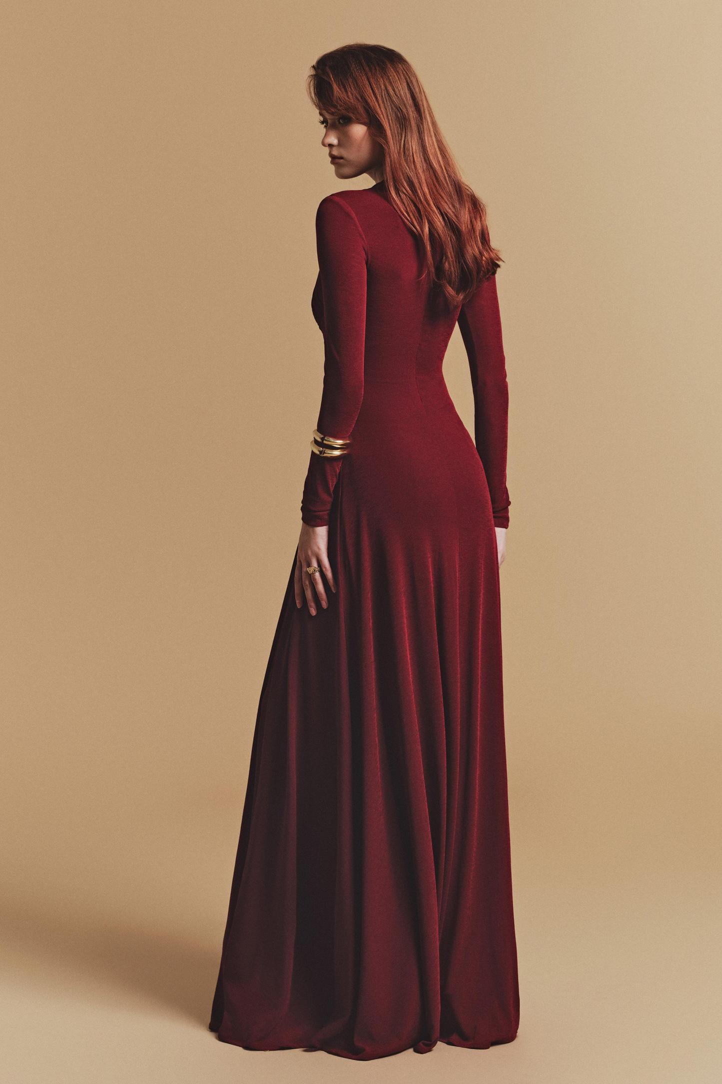 Fabiola Gathering Asymmetrical Neck Maxi Dress