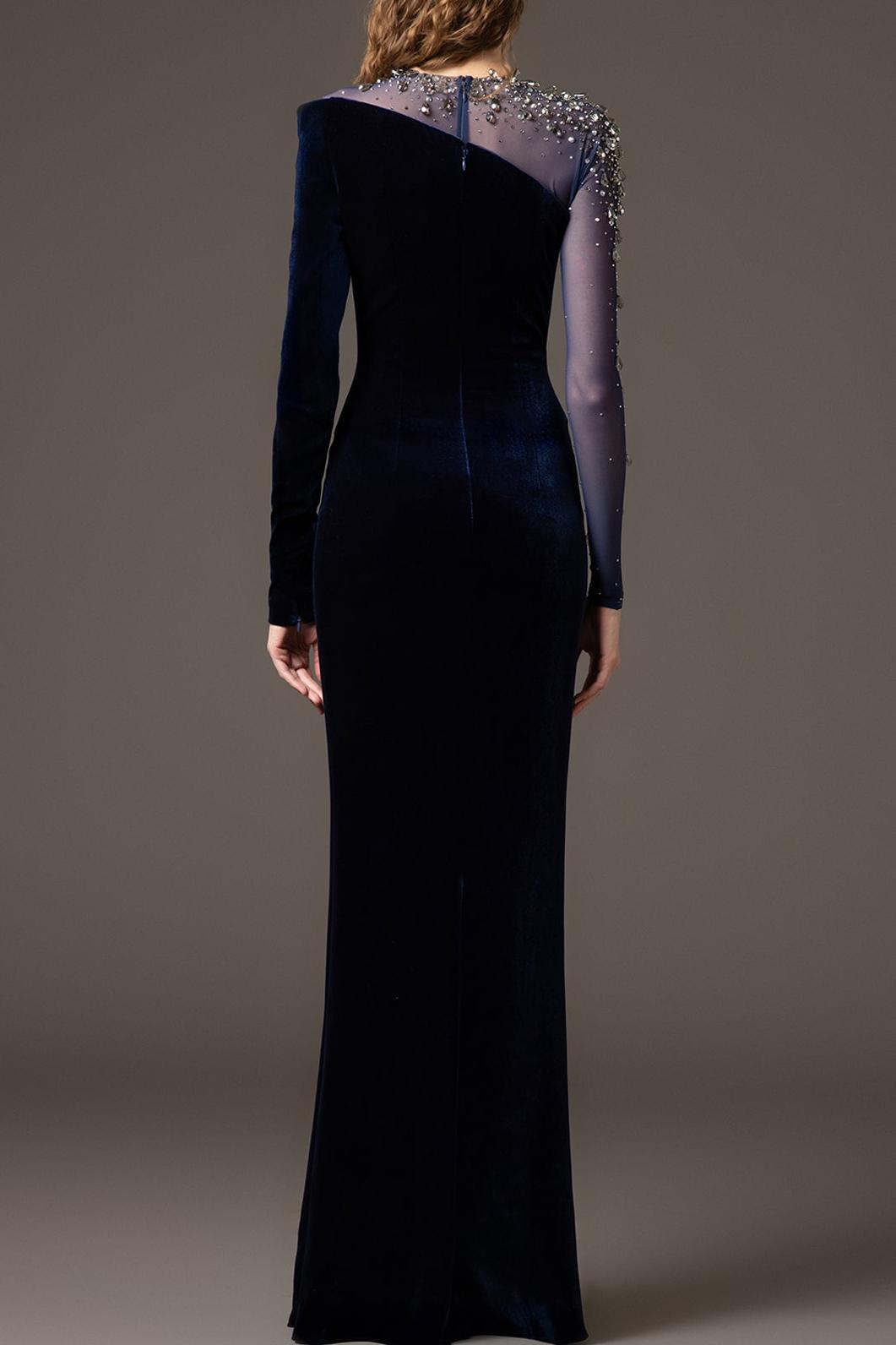 Emmaline Rhinestone Rivets Asymmetrical Maxi Dress