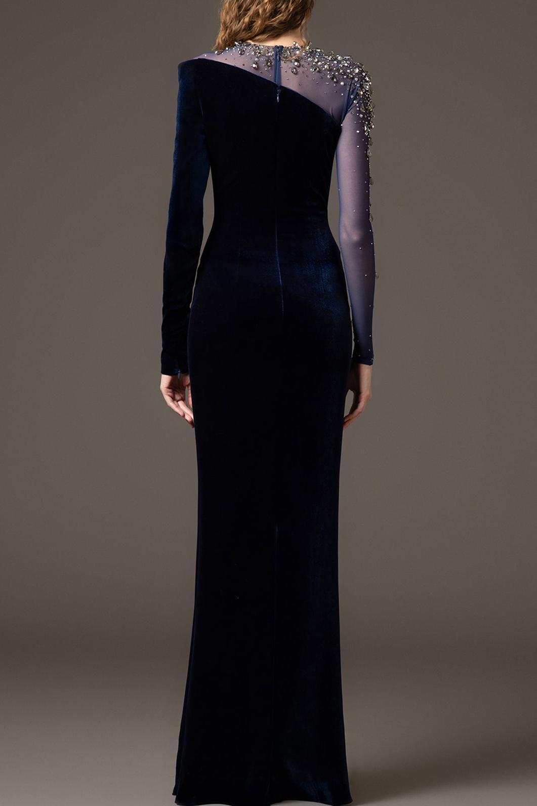 Emmaline Rhinestone Rivets Asymmetrical Maxi Dress