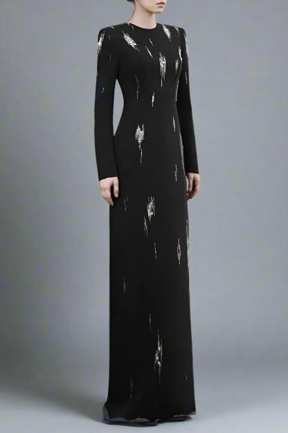 Eugenie Nail Bead Embroidery Long Sleeve Maxi Dress