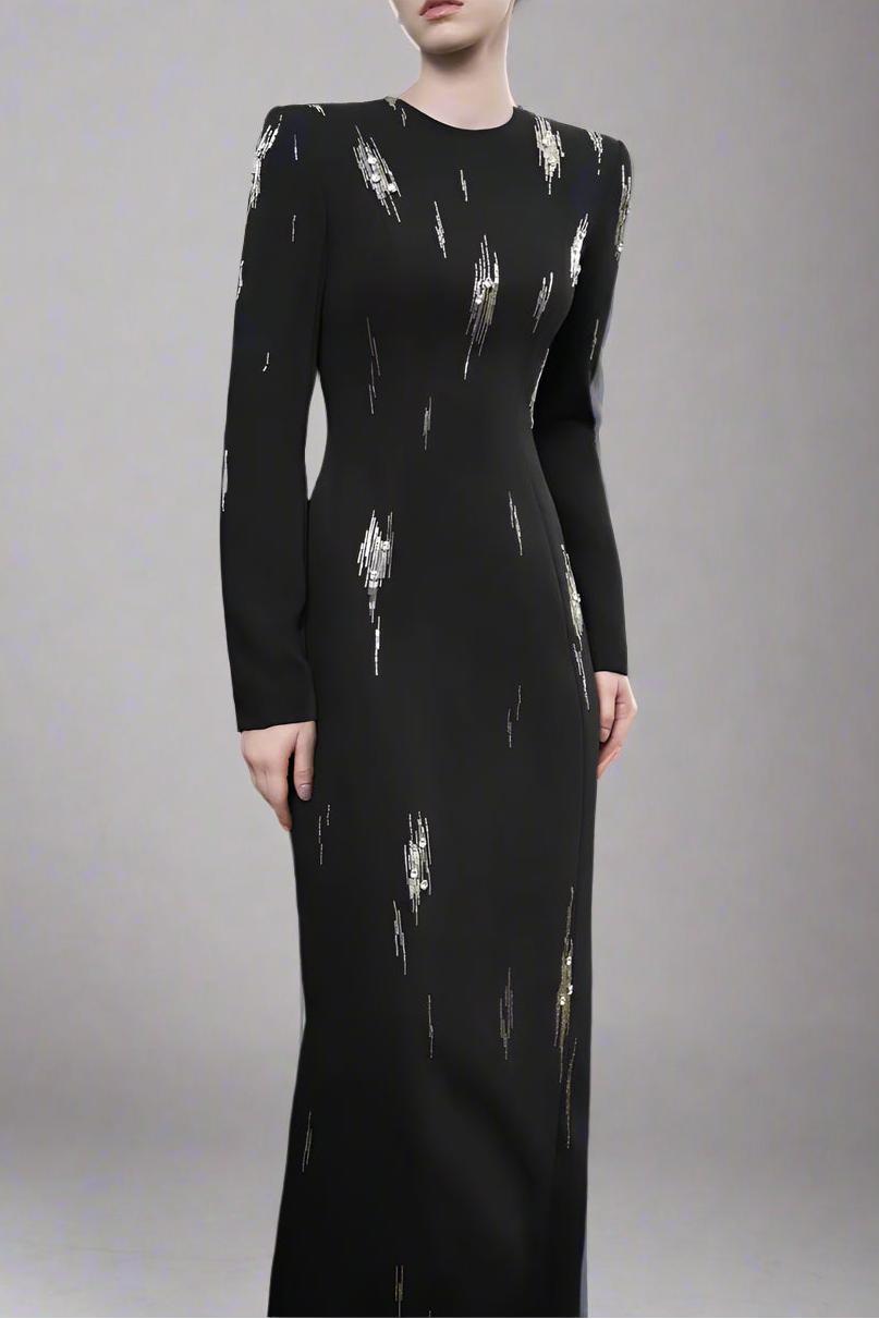 Eugenie Nail Bead Embroidery Long Sleeve Maxi Dress