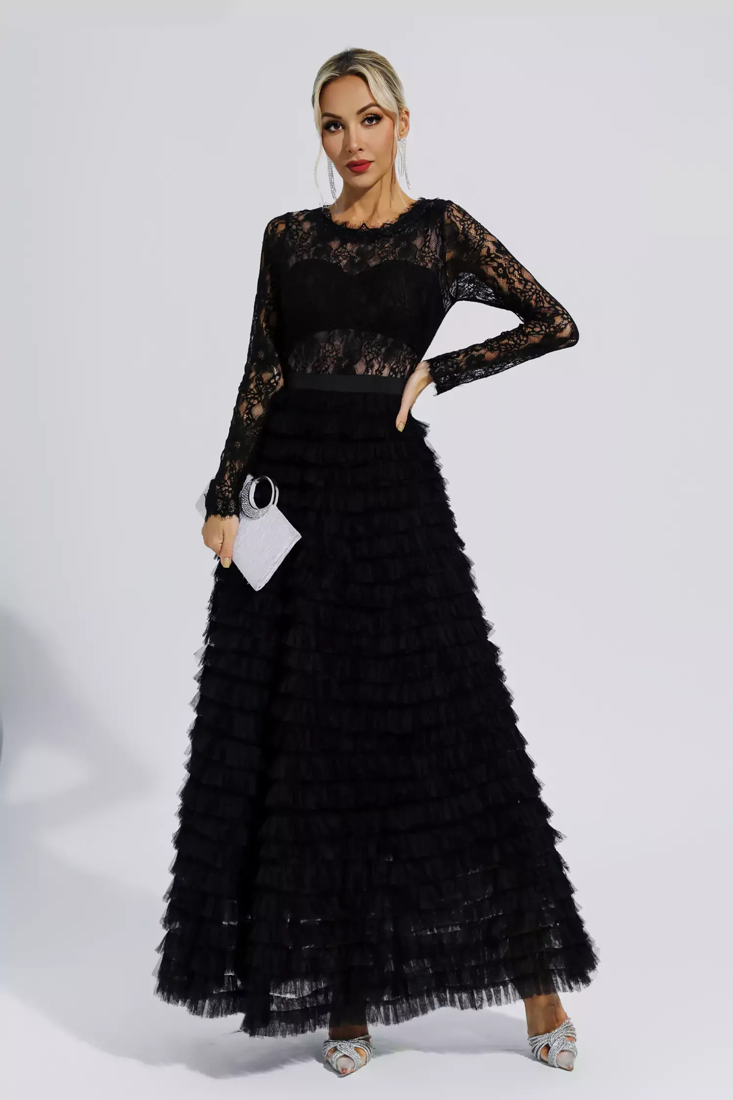Rosemary Black Hollow Lace A-line Maxi Dress