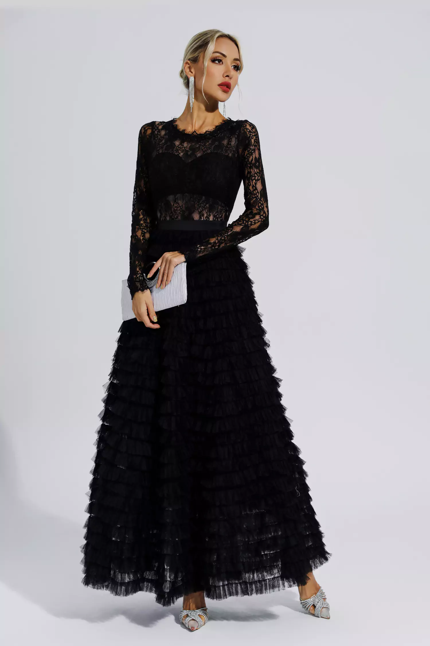 Rosemary Black Hollow Lace A-line Maxi Dress