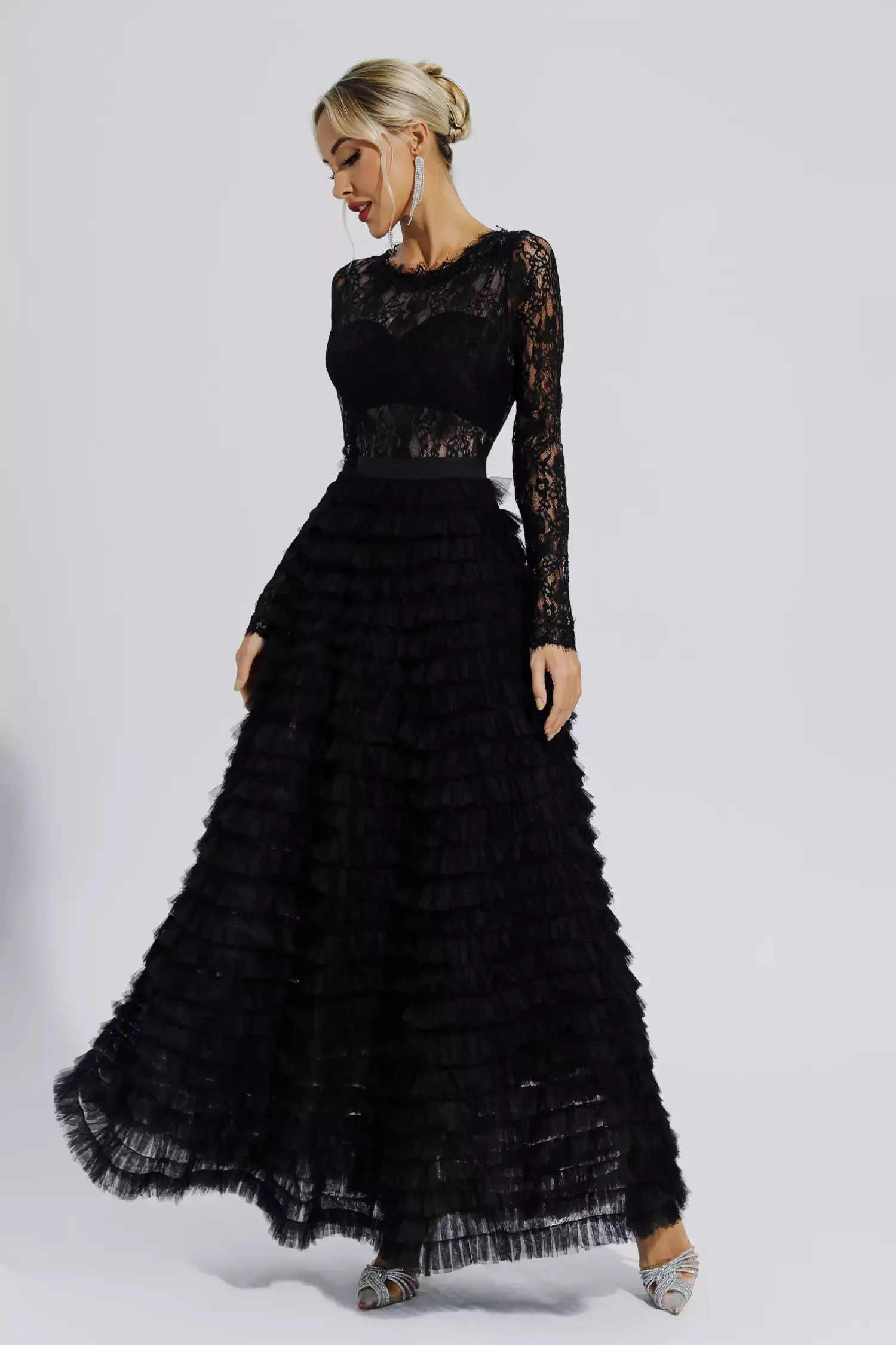 Rosemary Black Hollow Lace A-line Maxi Dress