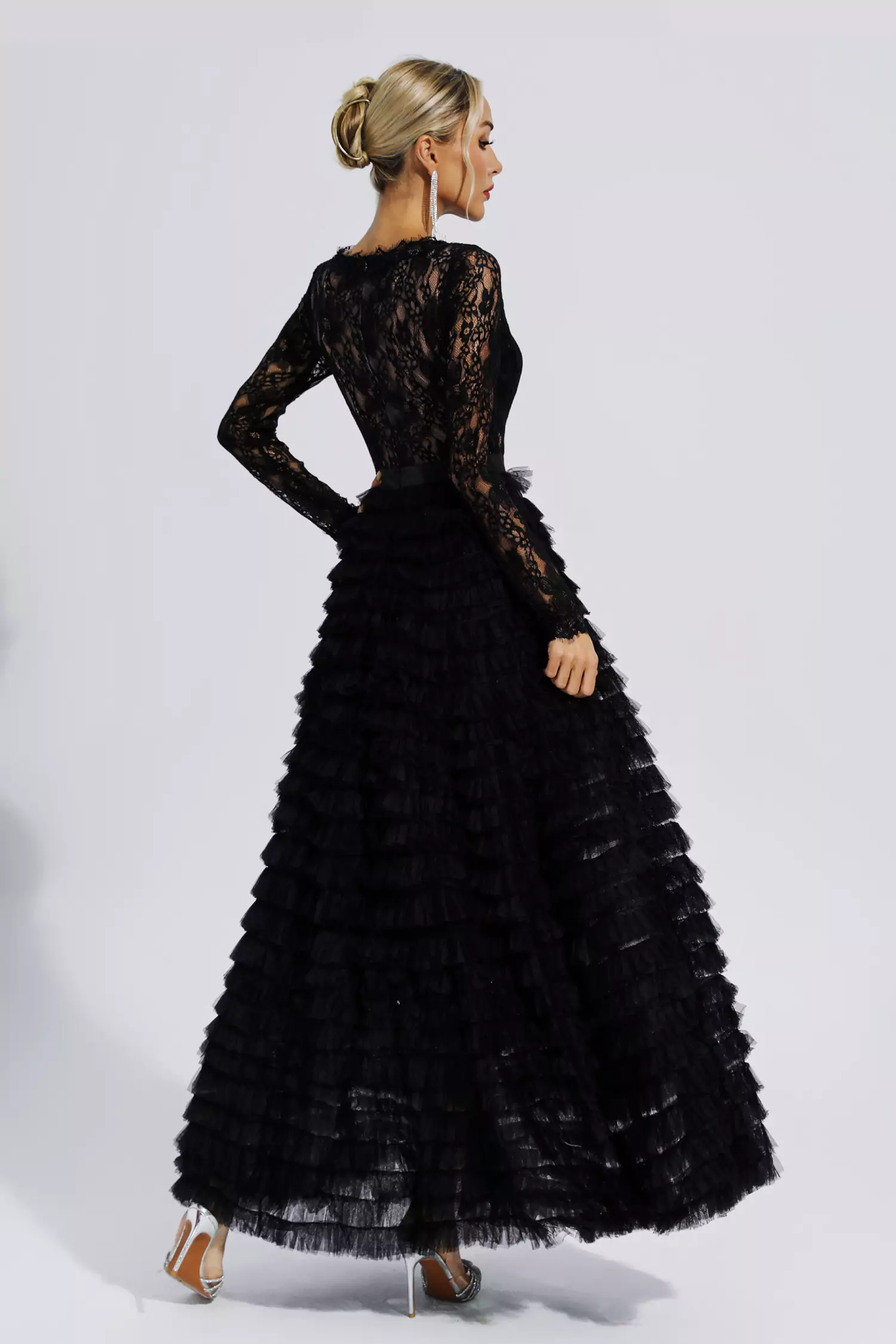Rosemary Black Hollow Lace A-line Maxi Dress