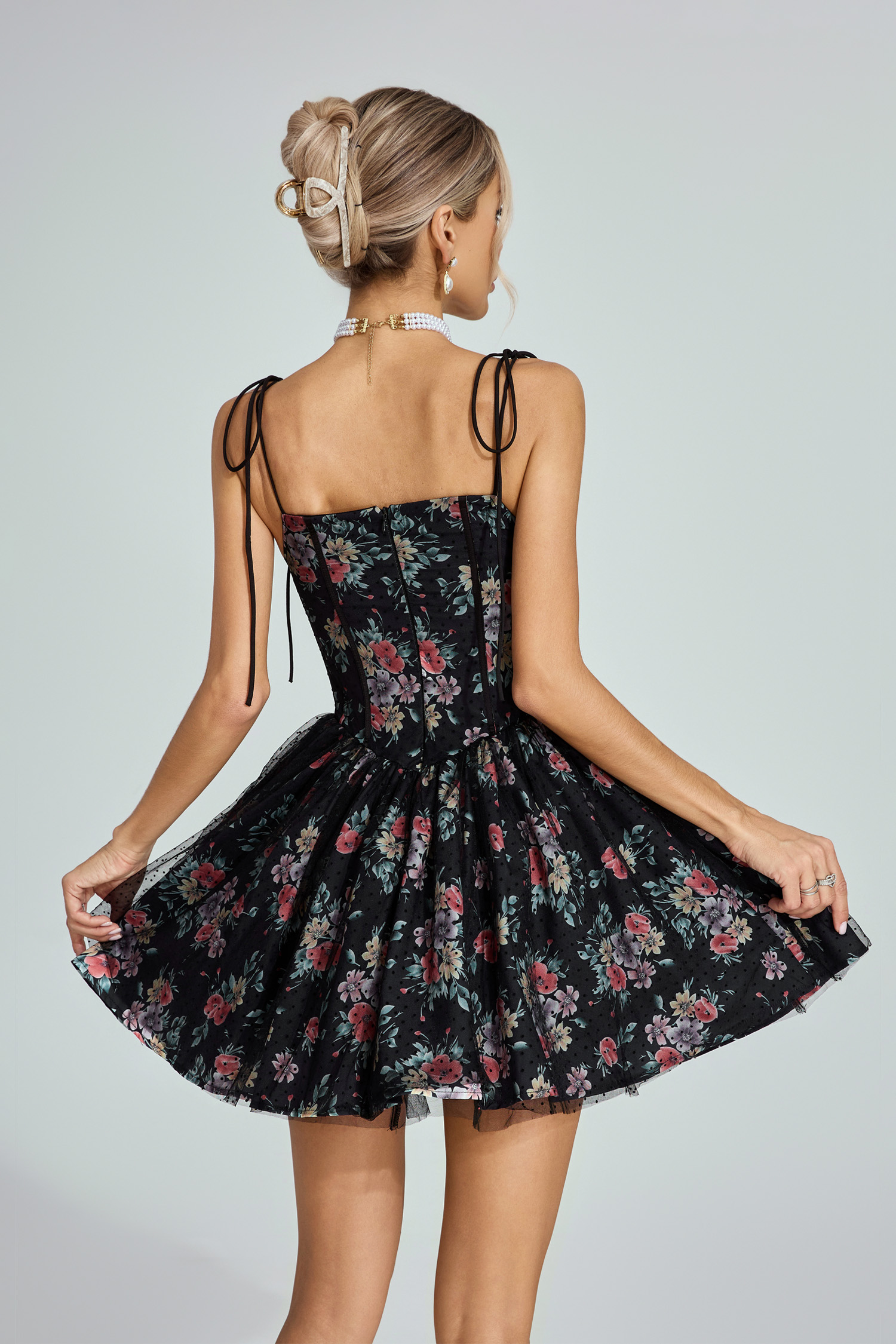 Paula Black Floral Tulle Mini Dress