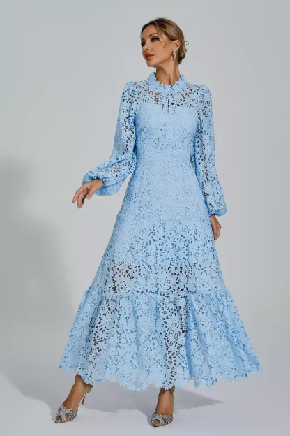 Darlene Blue Cut Out Long Sleeve Dress