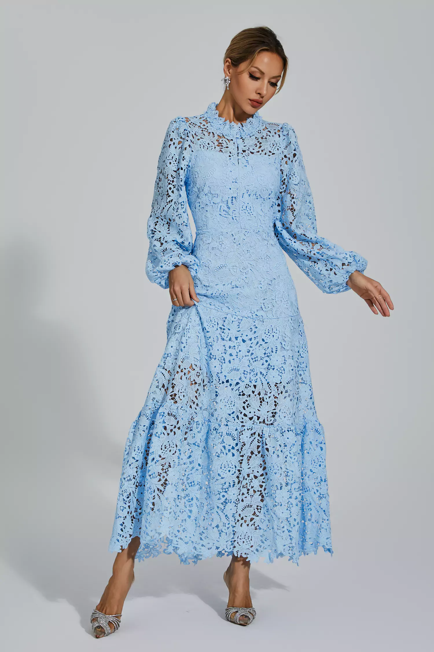 Darlene Blue Cut Out Long Sleeve Dress