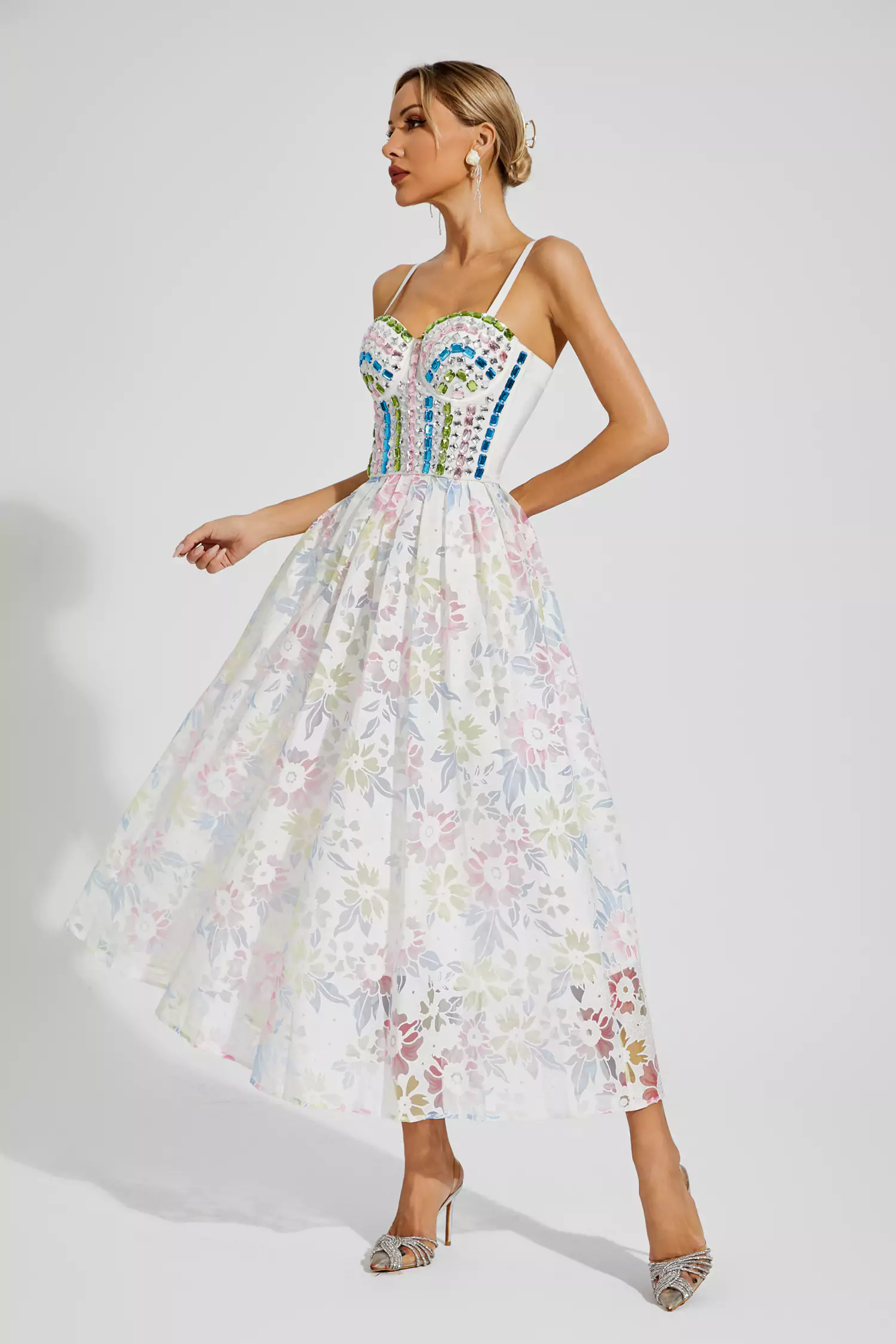 Naomi White Embellished Midi Slip Dress