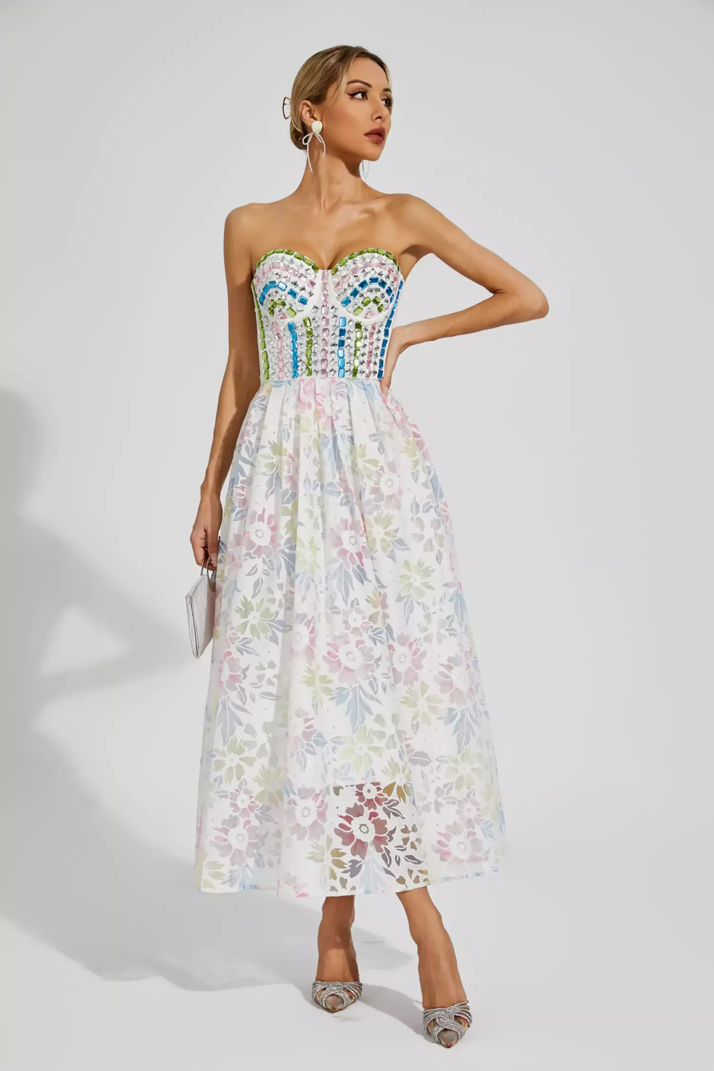 Naomi White Embellished Midi Slip Dress