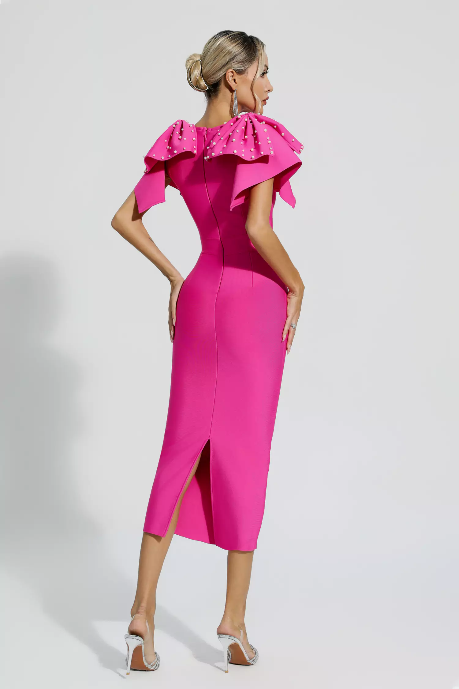 Dora Rose Red Knitted Embellished Midi Dress