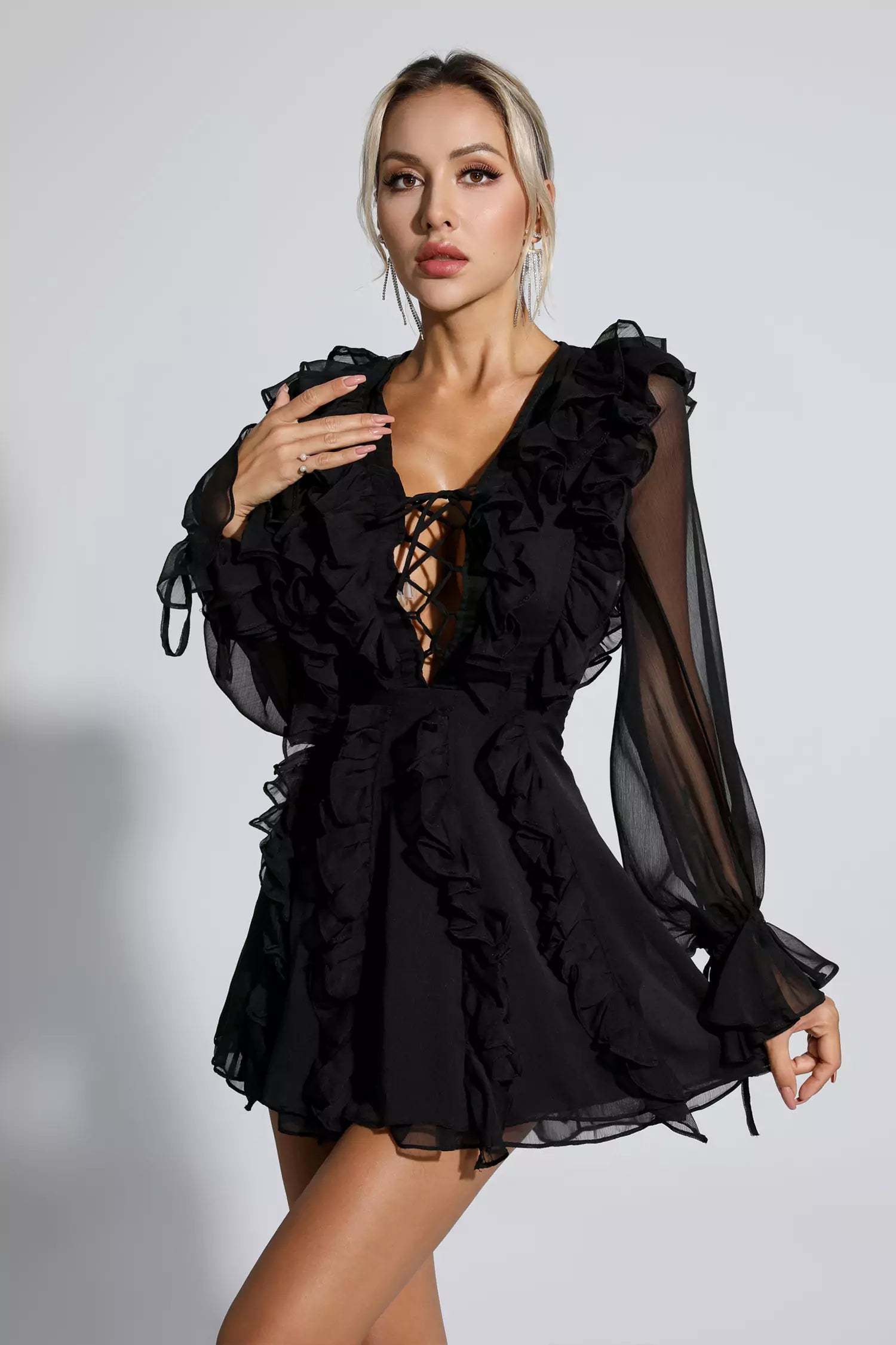 Francisca Black Chiffon Mini Dress