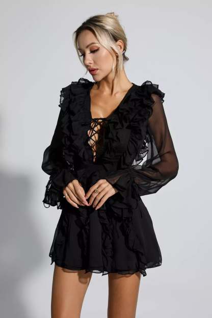 Francisca Black Chiffon Mini Dress