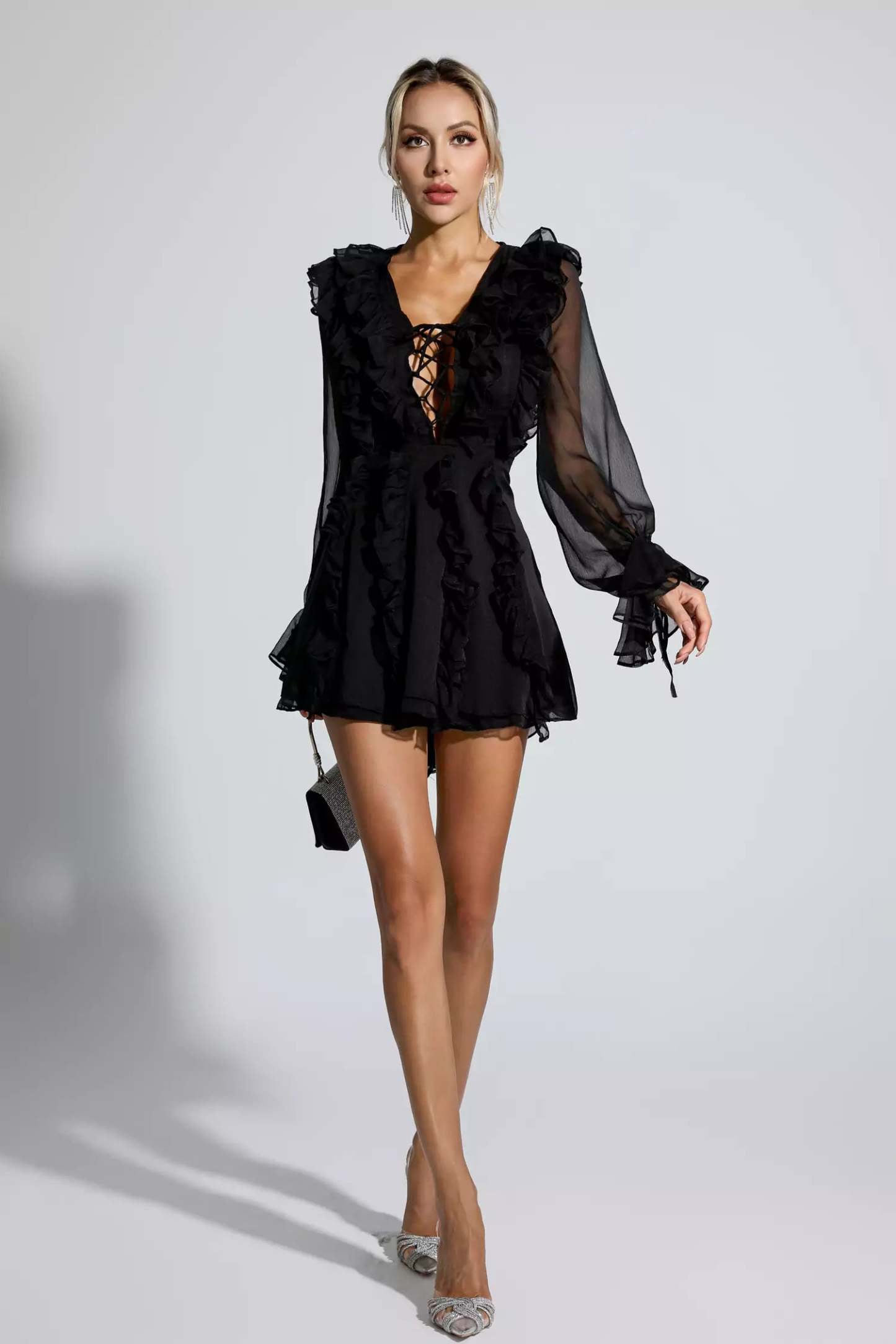 Francisca Black Chiffon Mini Dress