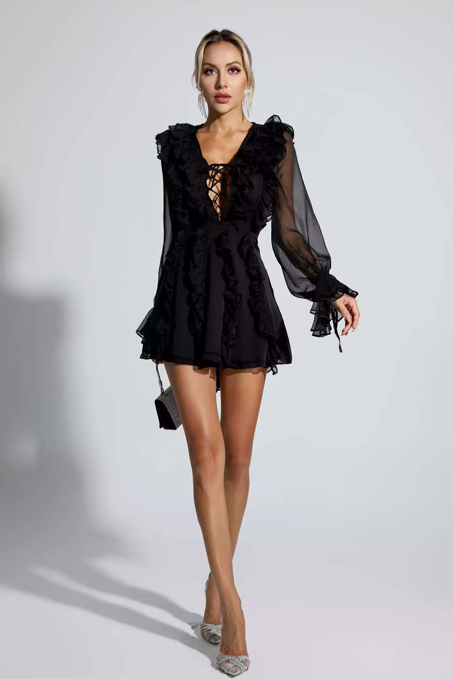 Francisca Black Chiffon Mini Dress
