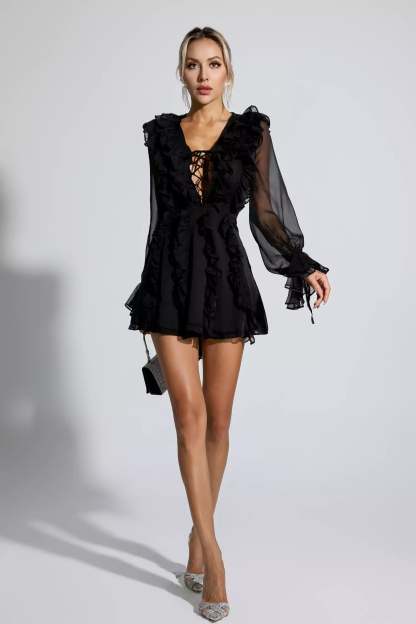Francisca Black Chiffon Mini Dress