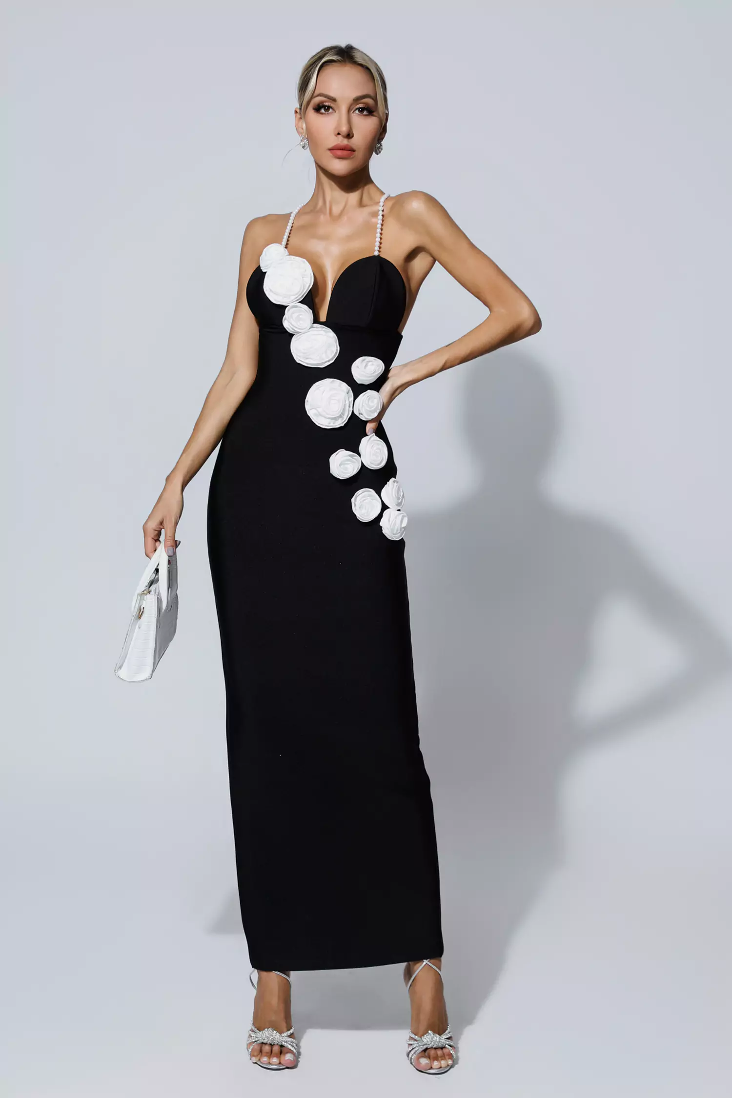 Katelin Black Pearl Slip Floral Bandage Dress