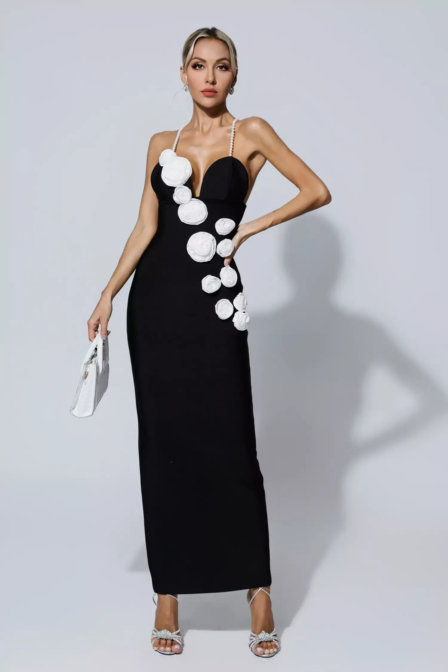 Katelin Black Pearl Slip Floral Bandage Dress