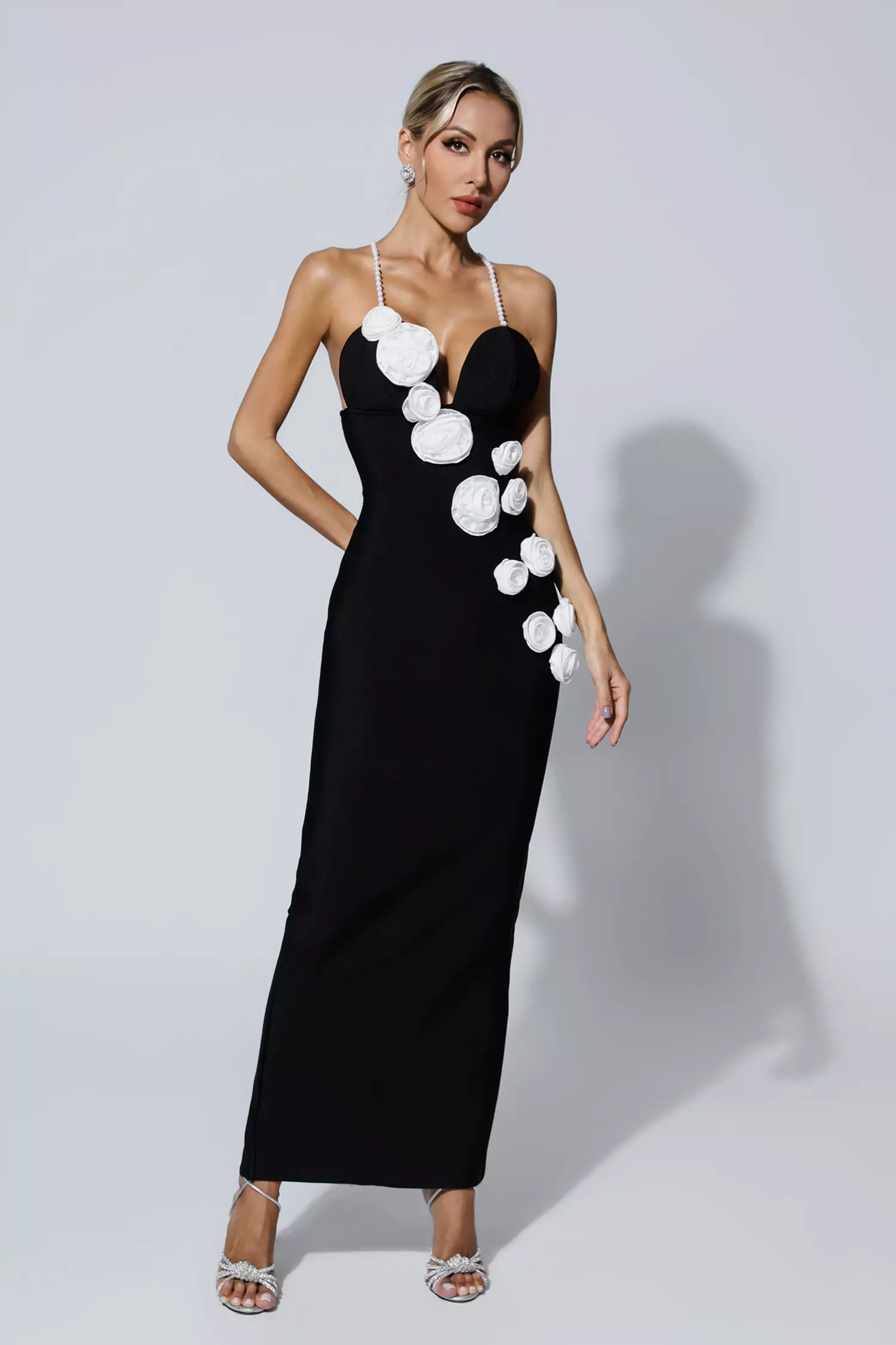 Katelin Black Pearl Slip Floral Bandage Dress