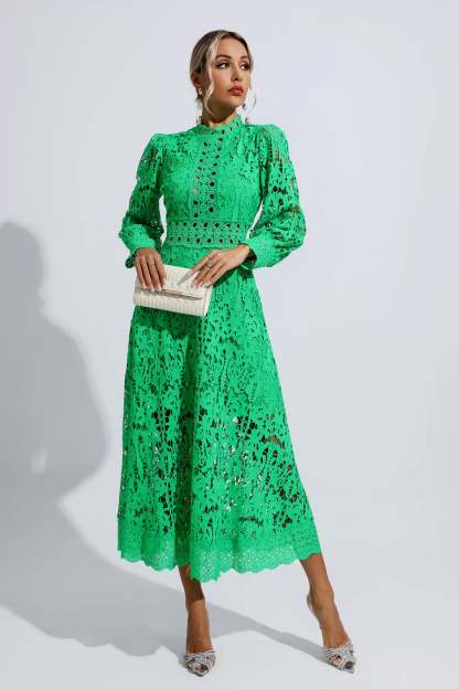 Tatum Green Lace Cutout Maxi Dress