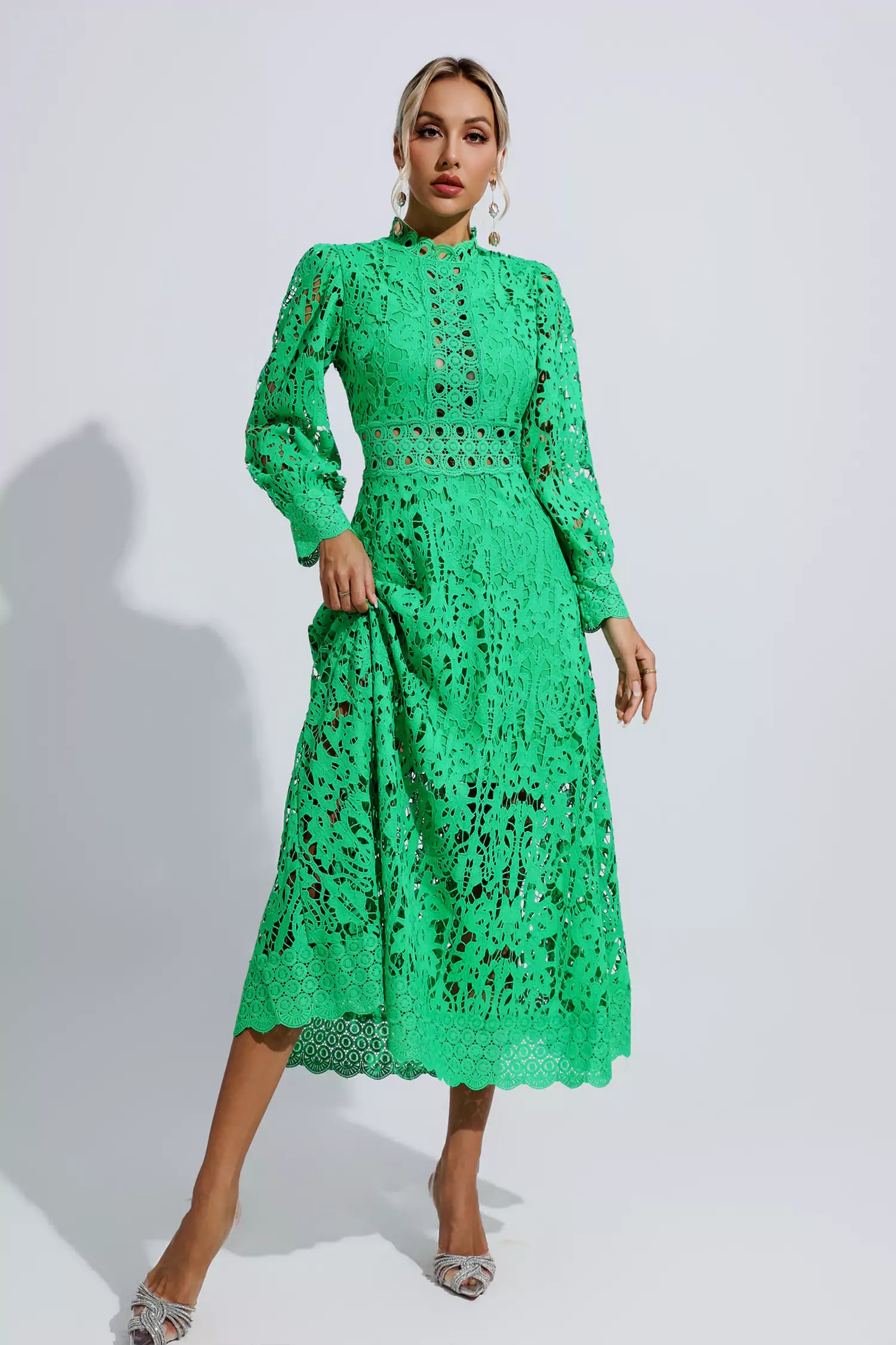 Tatum Green Lace Cutout Maxi Dress