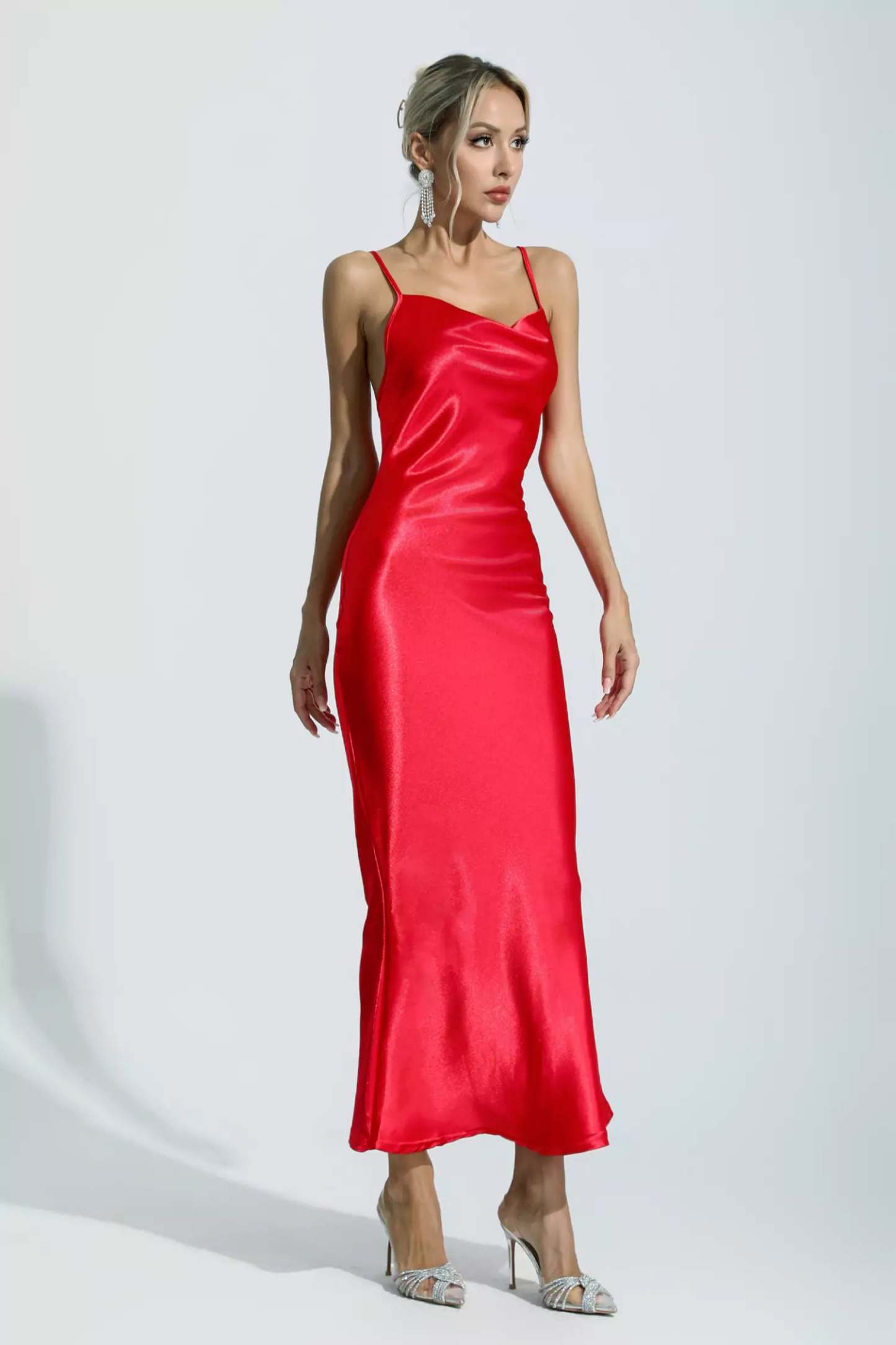 Renata Red Mermaid Satin Maxi Dress
