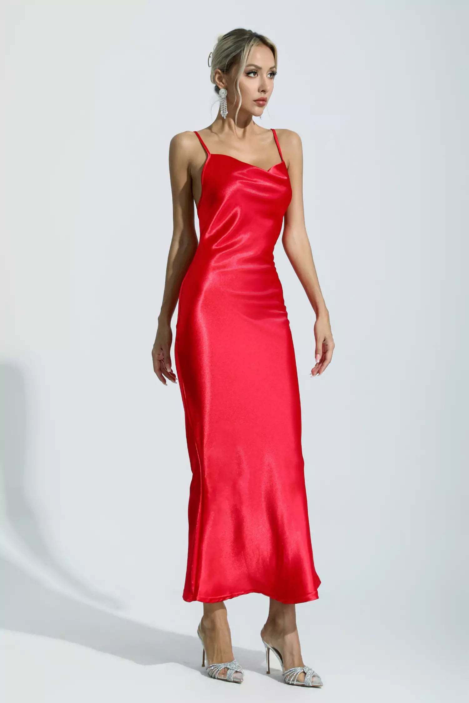 Renata Red Mermaid Satin Maxi Dress