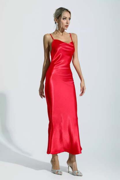 Renata Red Mermaid Satin Maxi Dress