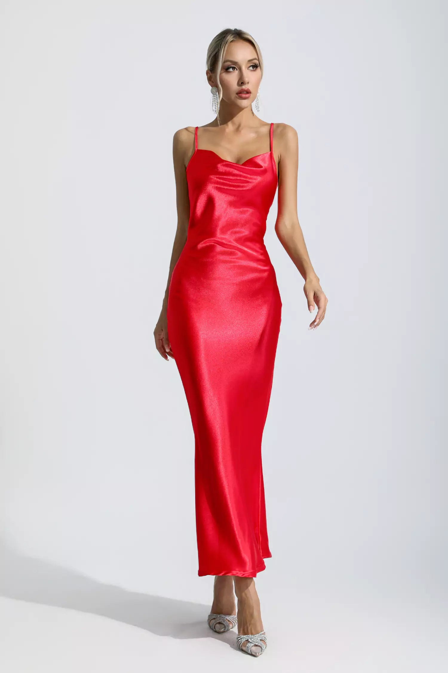 Renata Red Mermaid Satin Maxi Dress