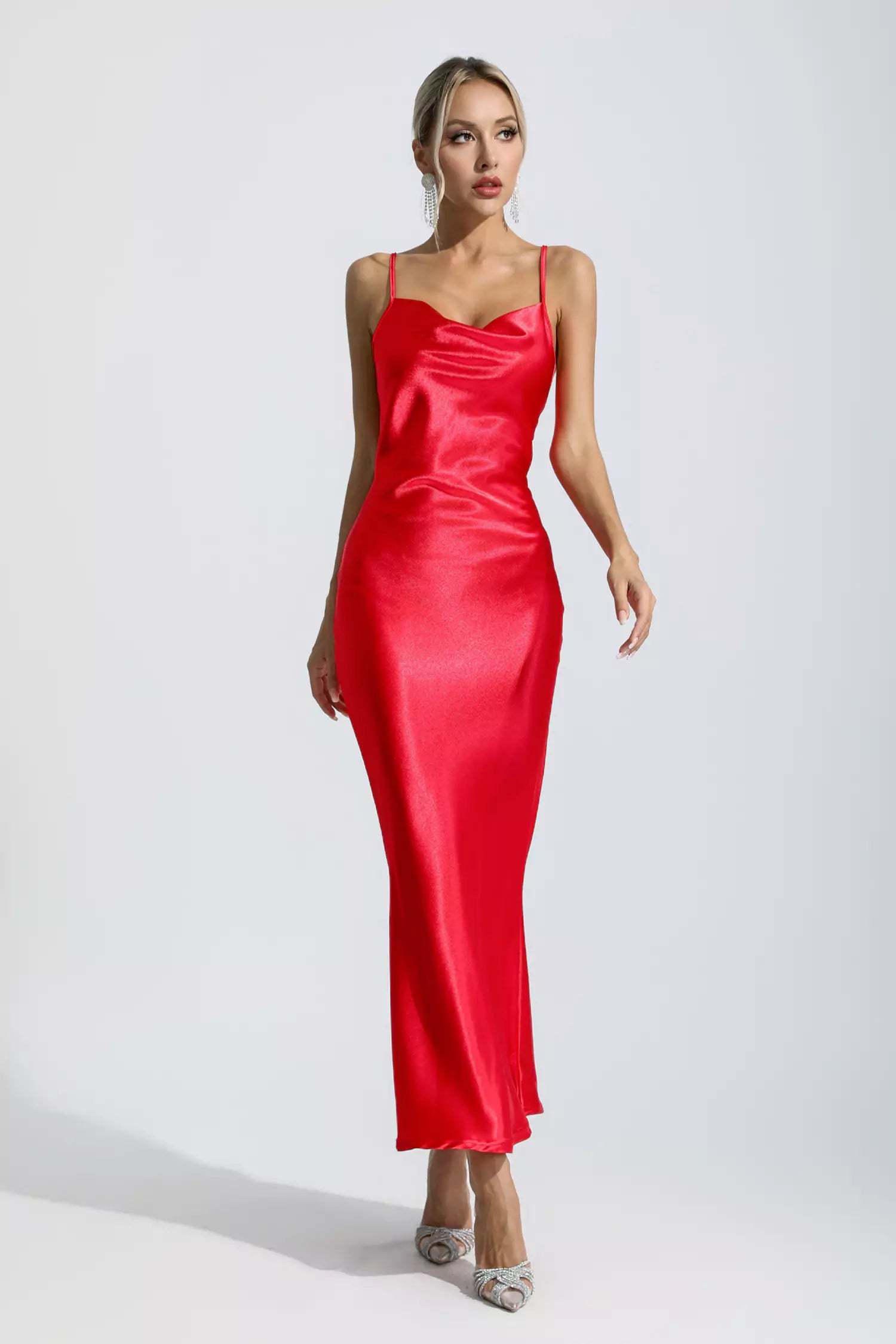 Renata Red Mermaid Satin Maxi Dress