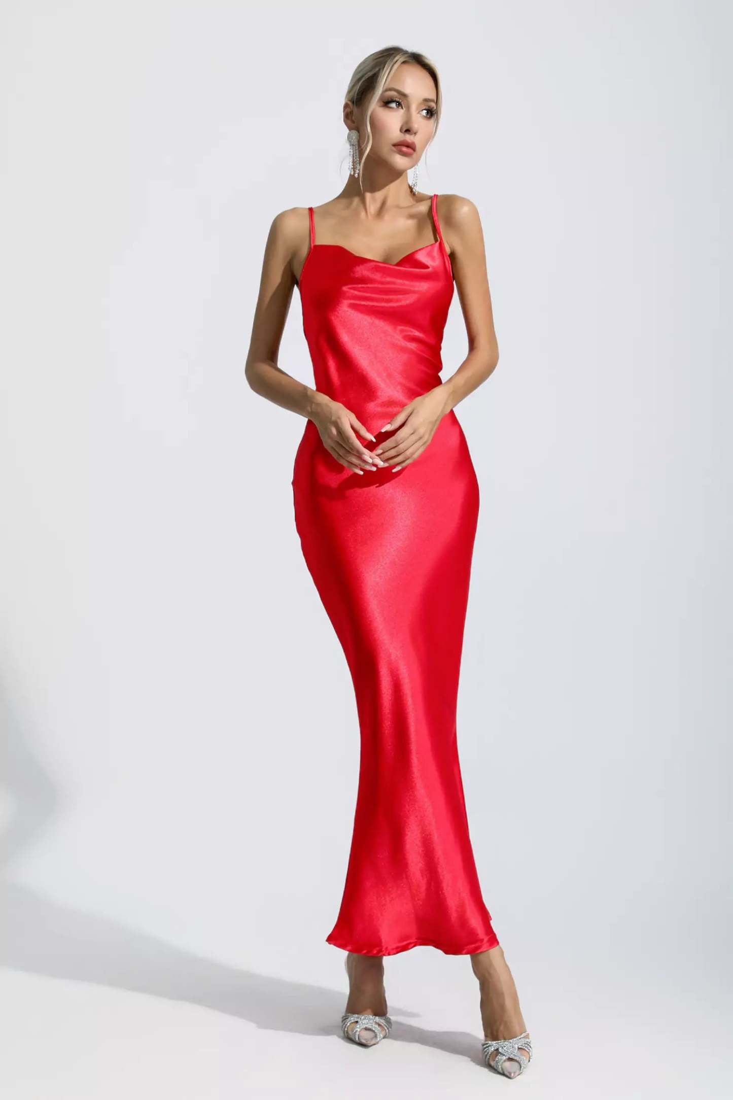 Renata Red Mermaid Satin Maxi Dress