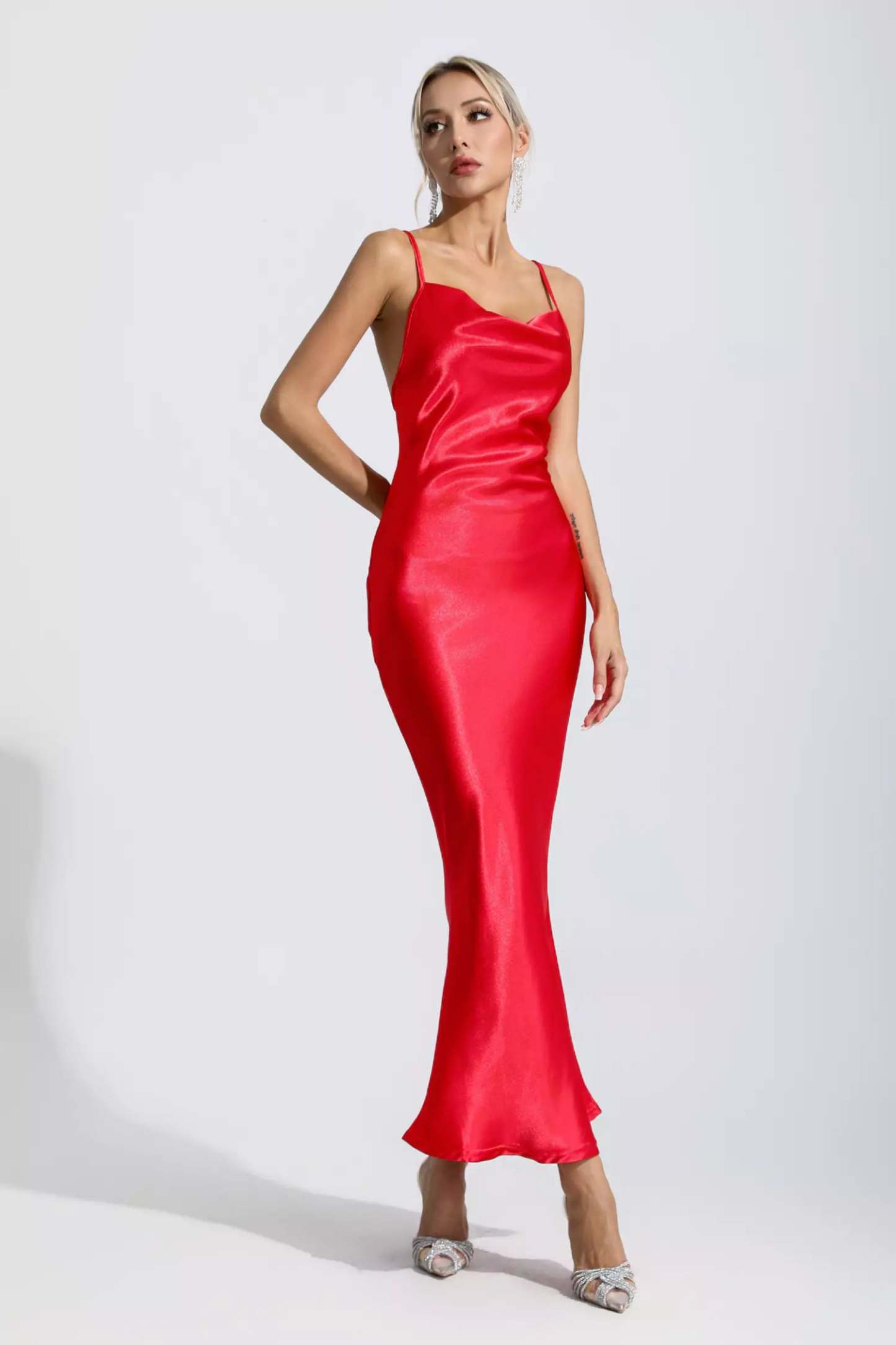 Renata Red Mermaid Satin Maxi Dress