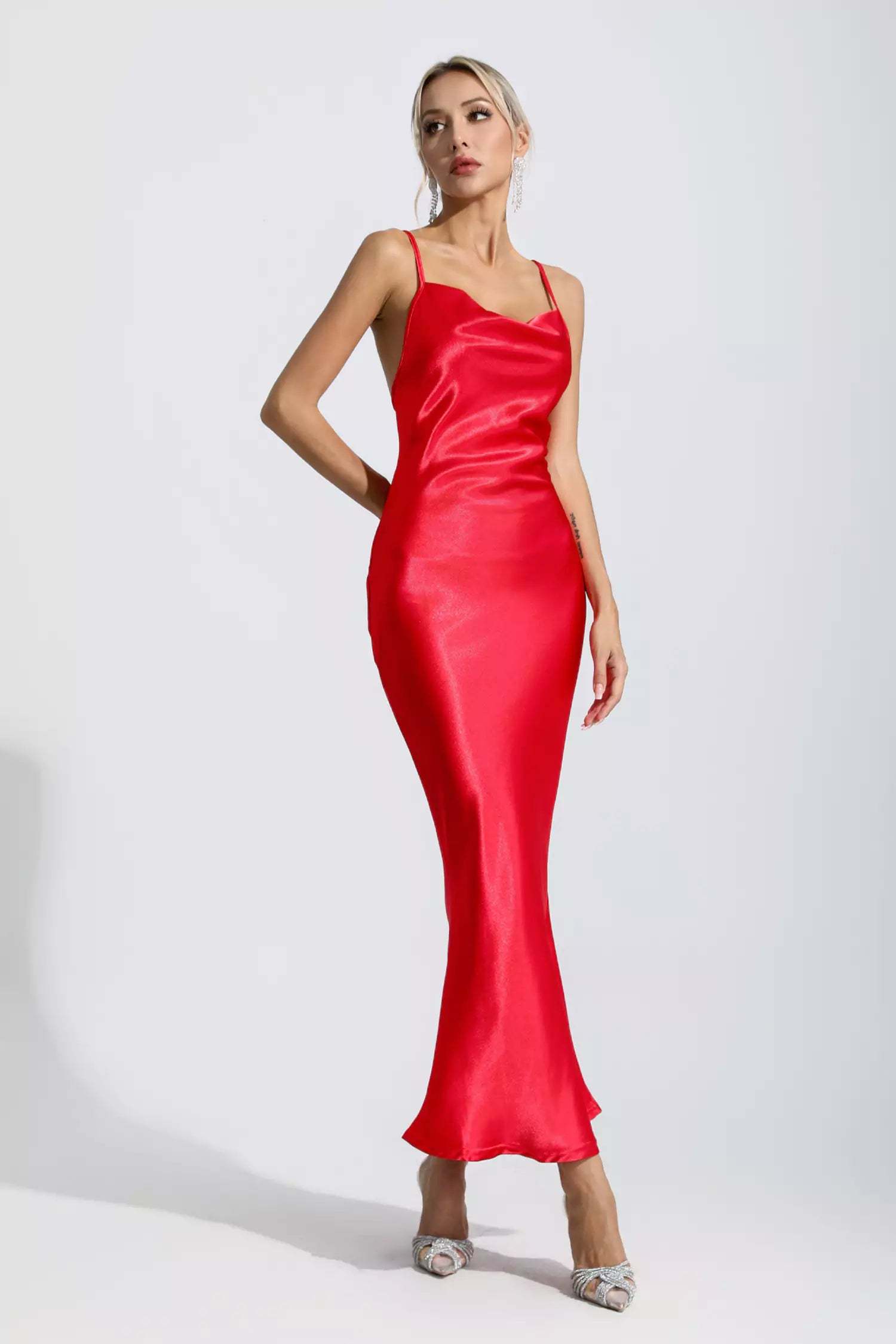 Renata Red Mermaid Satin Maxi Dress