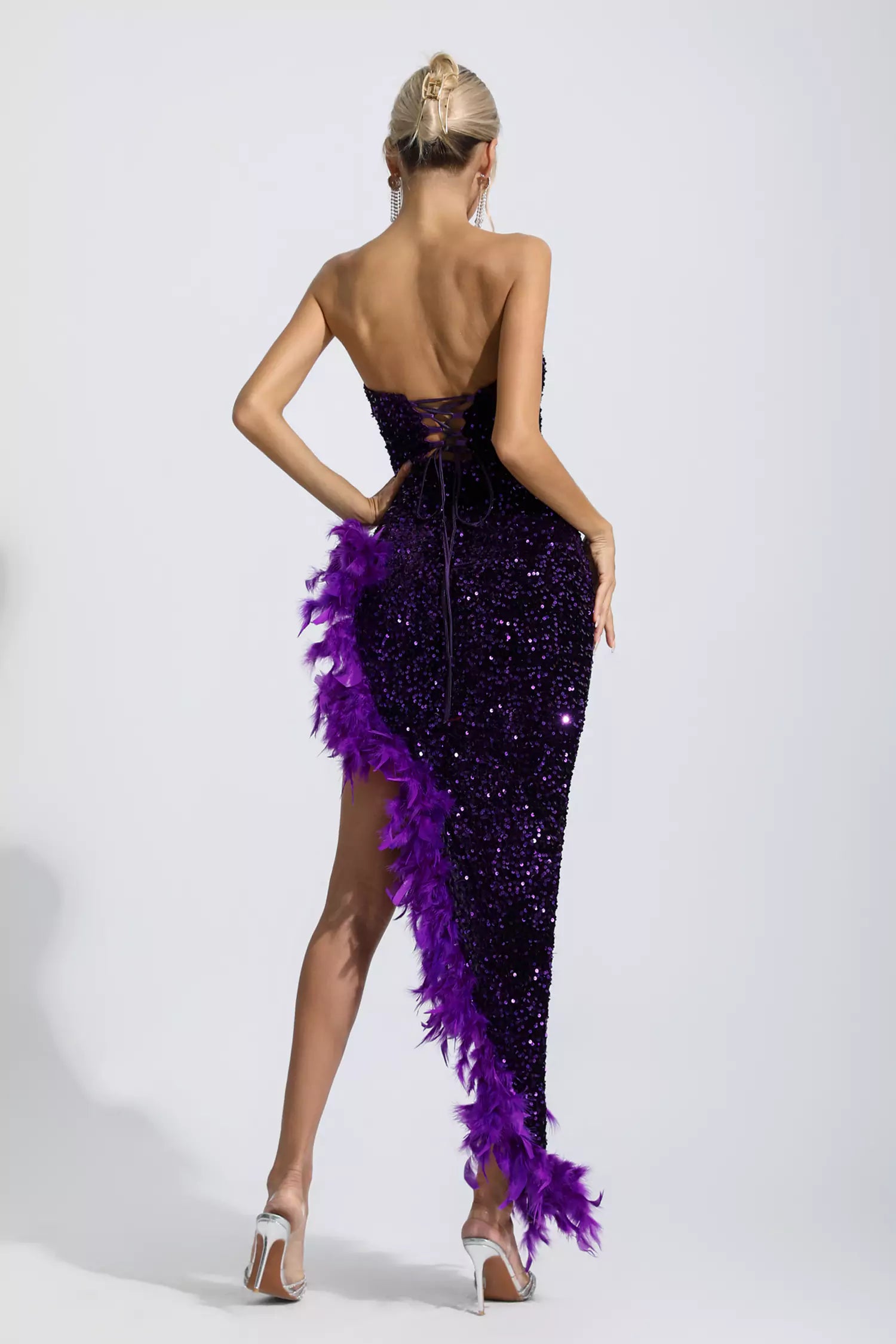 Dorinda Purple Sequin Feather Dress