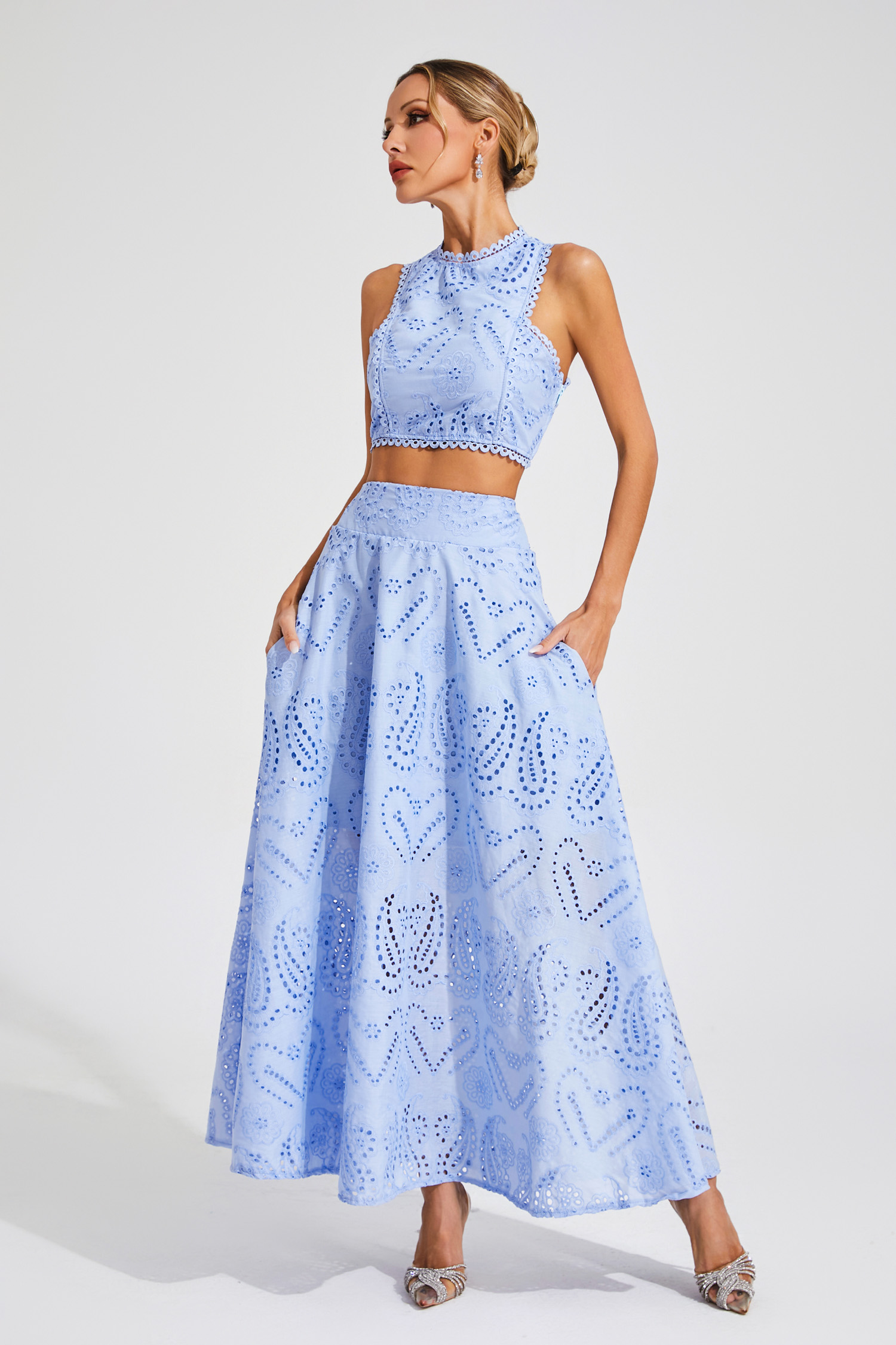Giselle Blue Embroider Sleeveless Set