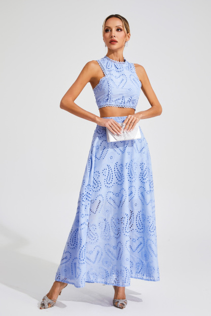 Giselle Blue Embroider Sleeveless Set