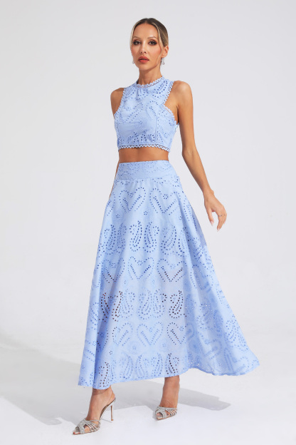Giselle Blue Embroider Sleeveless Set