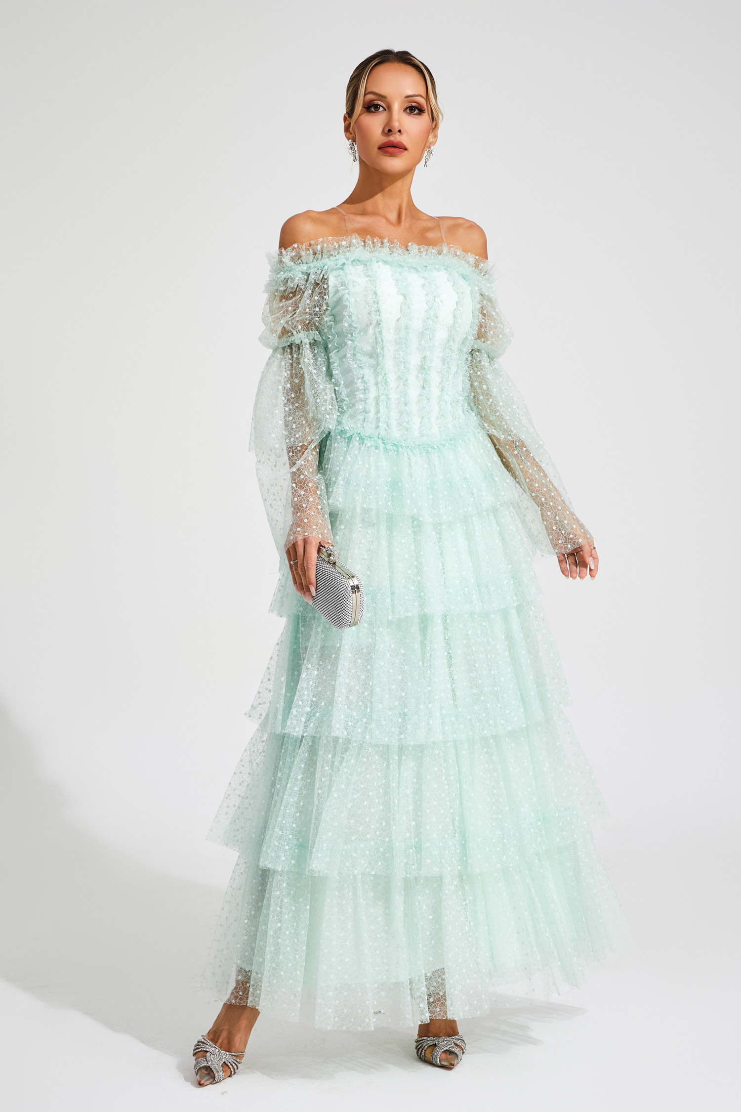 Eleonora Green Mesh Tiered Dress