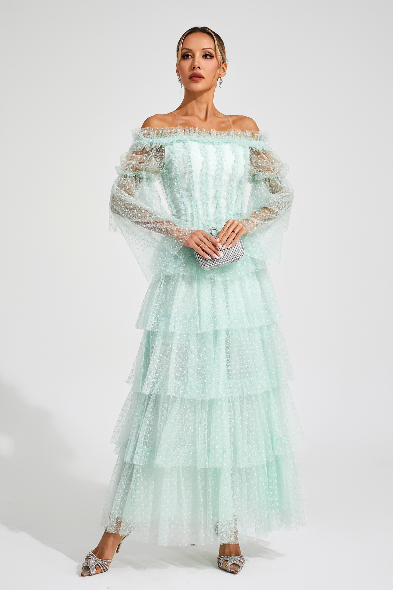 Eleonora Green Mesh Tiered Dress