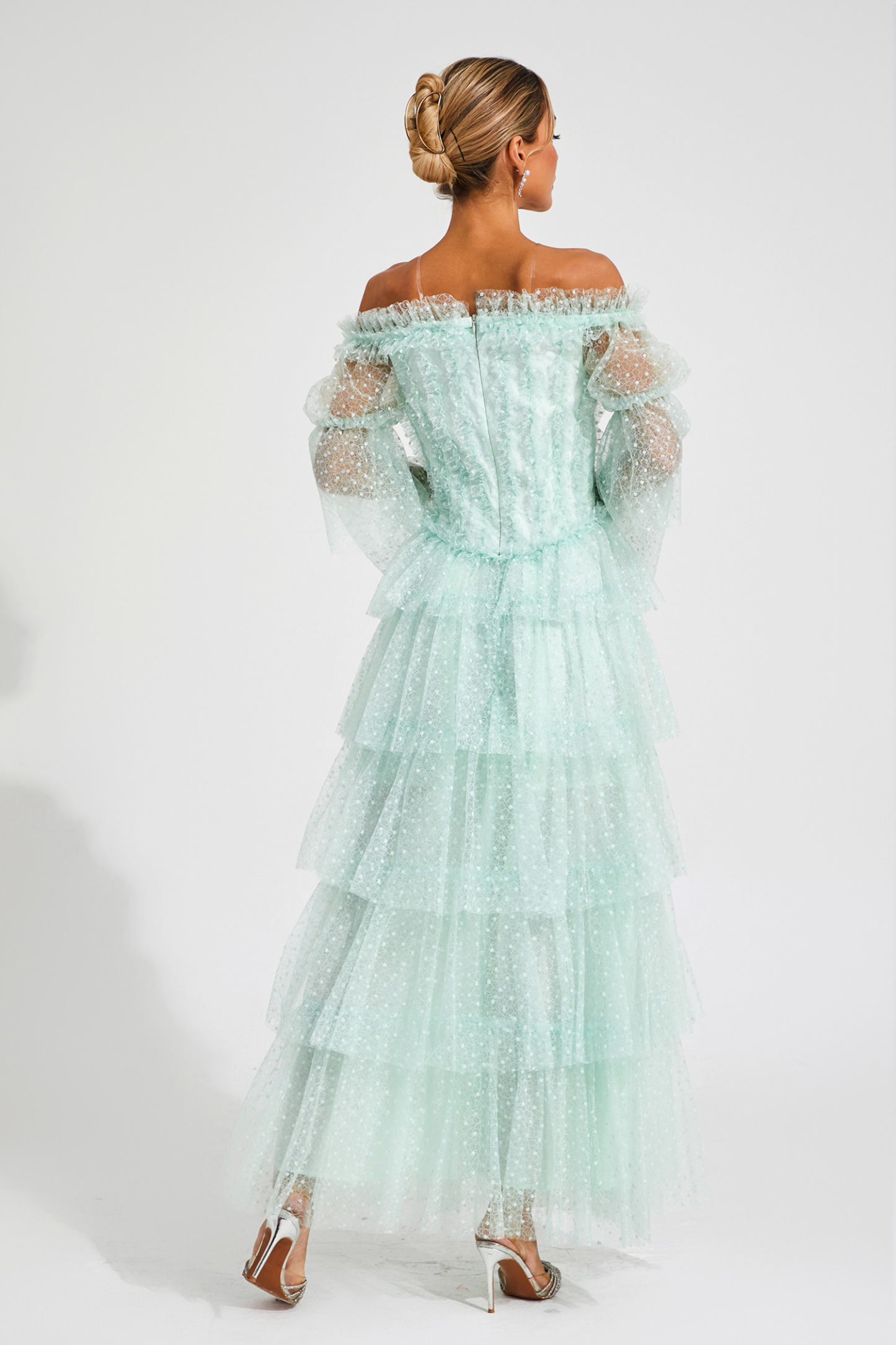 Eleonora Green Mesh Tiered Dress