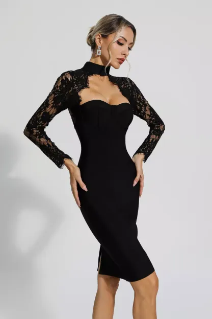 Audra Black Lace Sleeve Bandage Dress