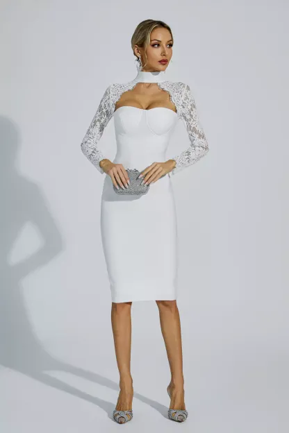Eugenia White Lace Sleeve Bandage Dress