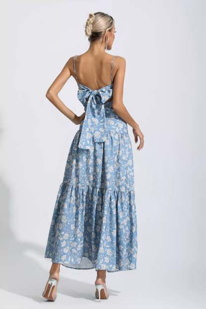 Gina Blue Floral Ruched Slip Maxi Dress