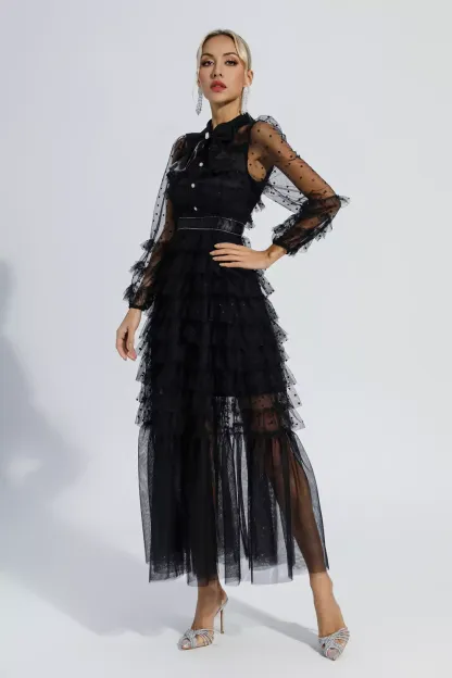 Claire Black Polka Dot Maxi Dress