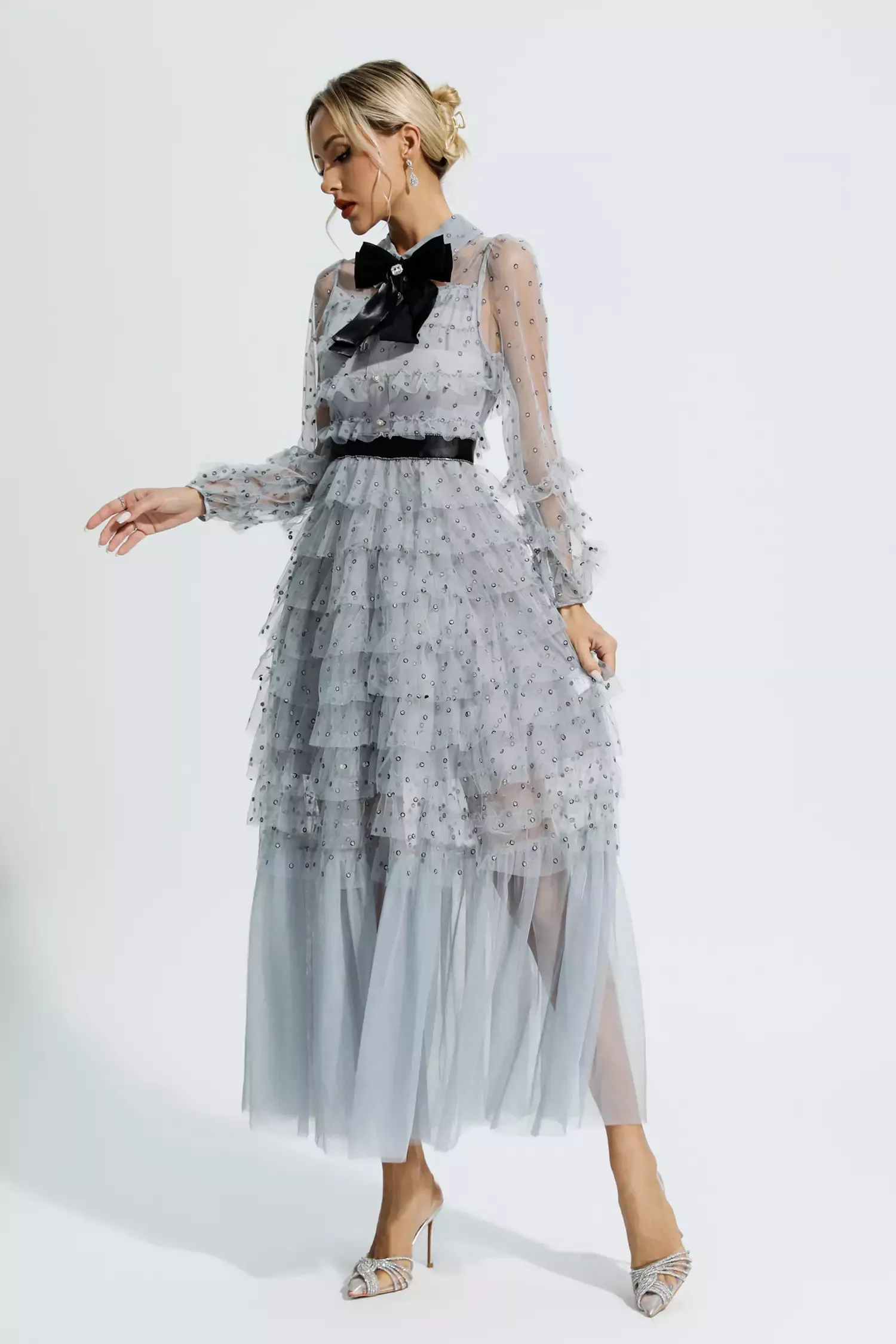 Claire Grey Polka Dot Maxi Dress