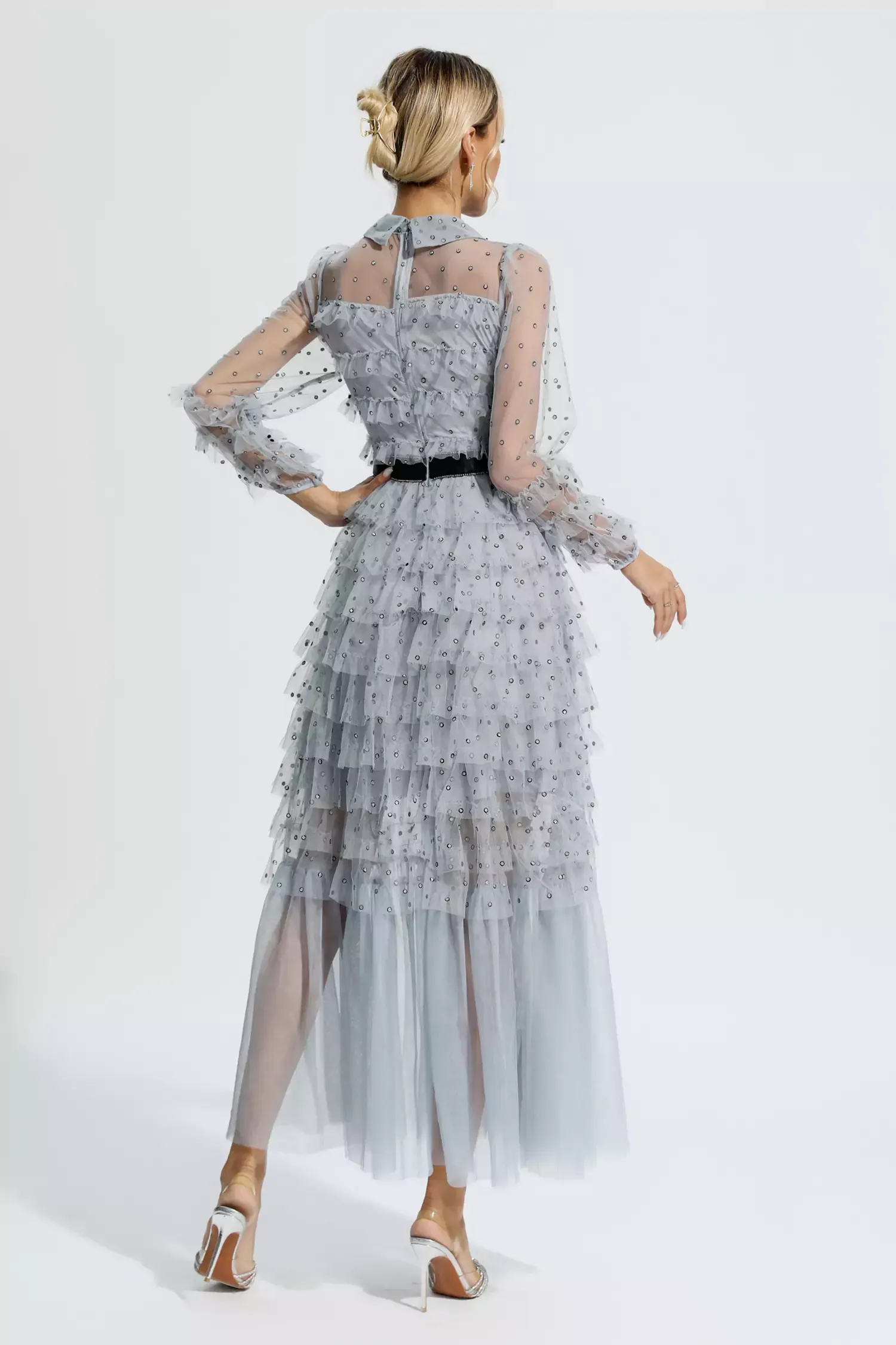 Claire Grey Polka Dot Maxi Dress