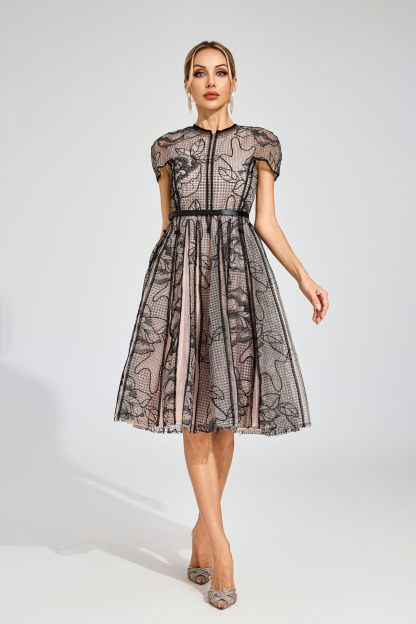 Rowena Black Mesh Midi Dress