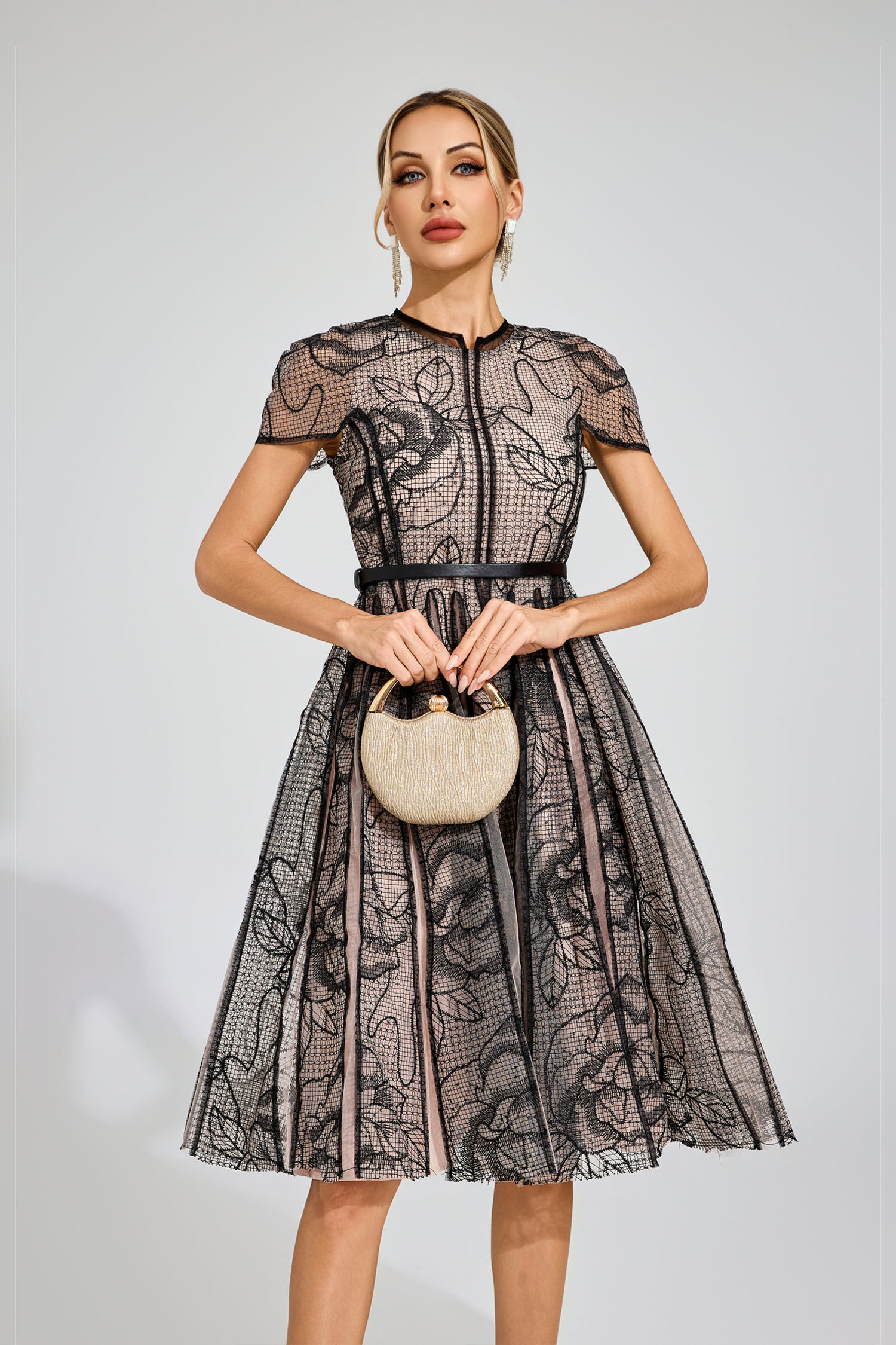 Rowena Black Mesh Midi Dress