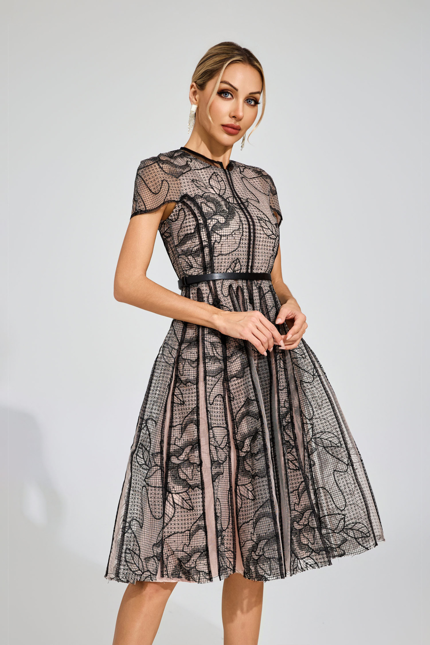 Rowena Black Mesh Midi Dress